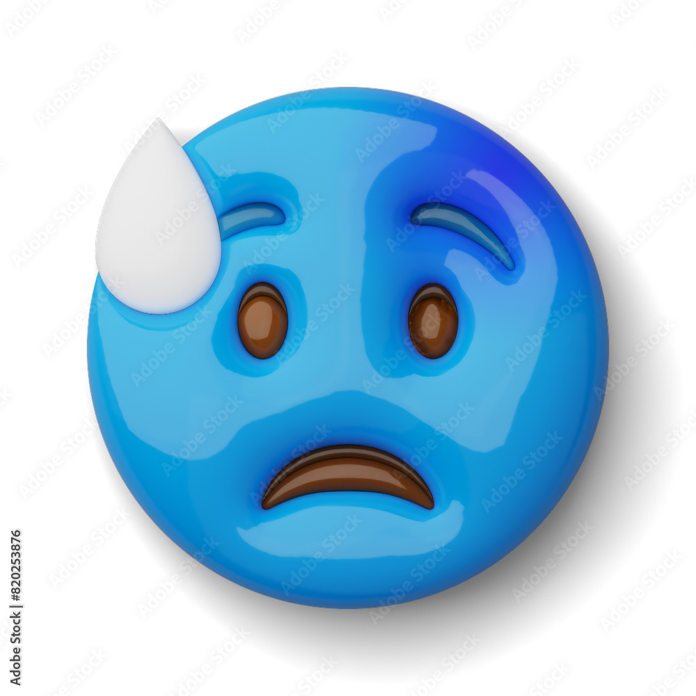 Fototapeta premium 3D sad sweat face emoji with shadow, alpha channel PNG 