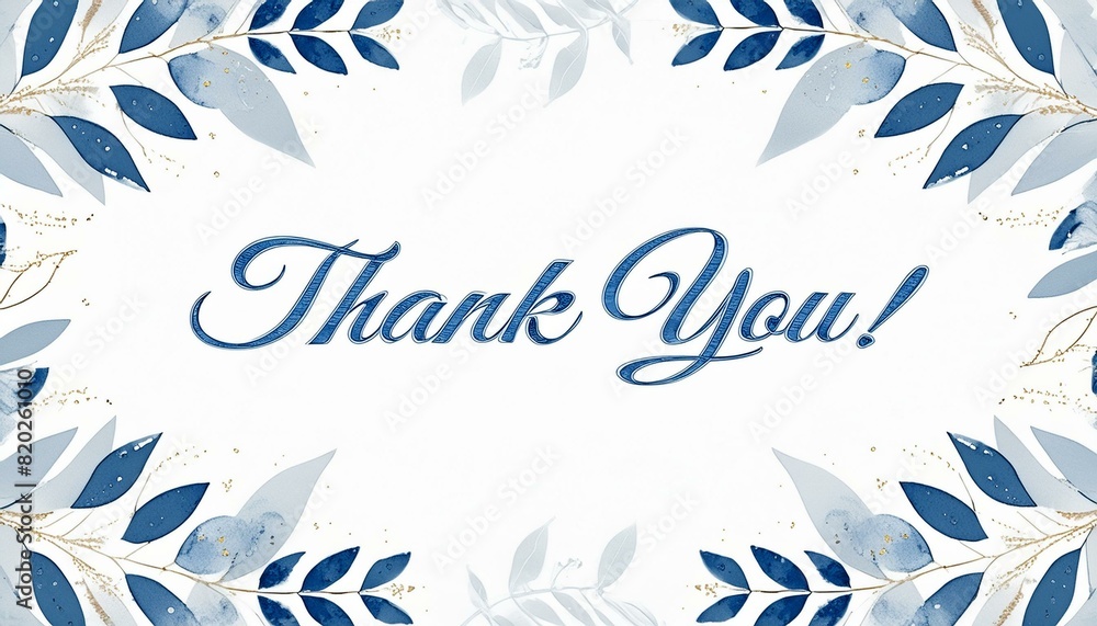 Fototapeta premium Thank You Message - Hand Lettering of Thankful Card or Gift Card for Print - Social Post for Appreciation - Watercolored Leaves and Flowers