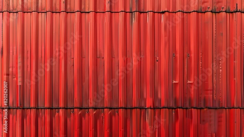 Vector illustration of red metal roof siding, depicting warehouse metal wall texture, sea cargo container wall, iron wave panels, industrial construction zinc materials photo