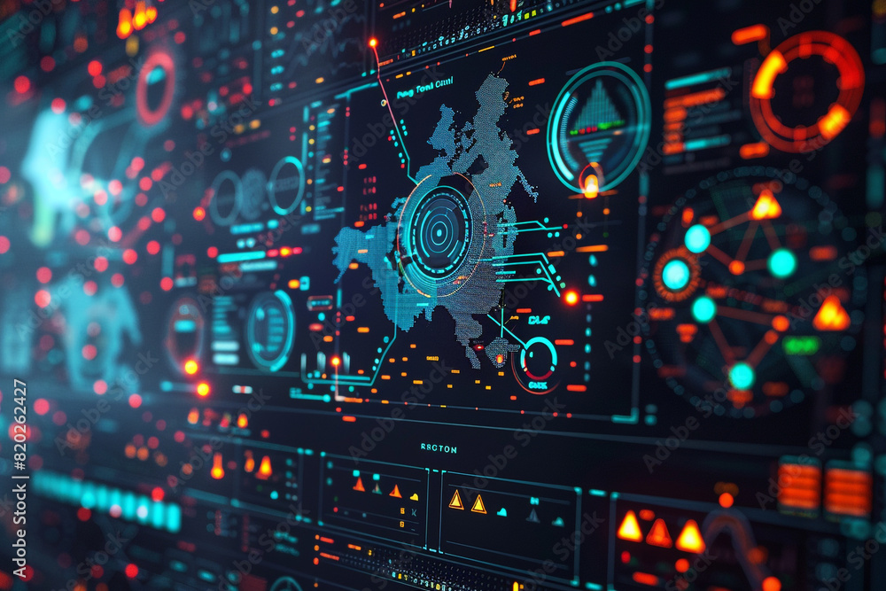 An intricate digital network display, showcasing a cybersecurity expert's response to cyberattacks, with real-time monitoring of firewalls An intricate digital network display, showcasing a cybersecurity expert's response to cyberattacks, with real-time monitoring of firewalls