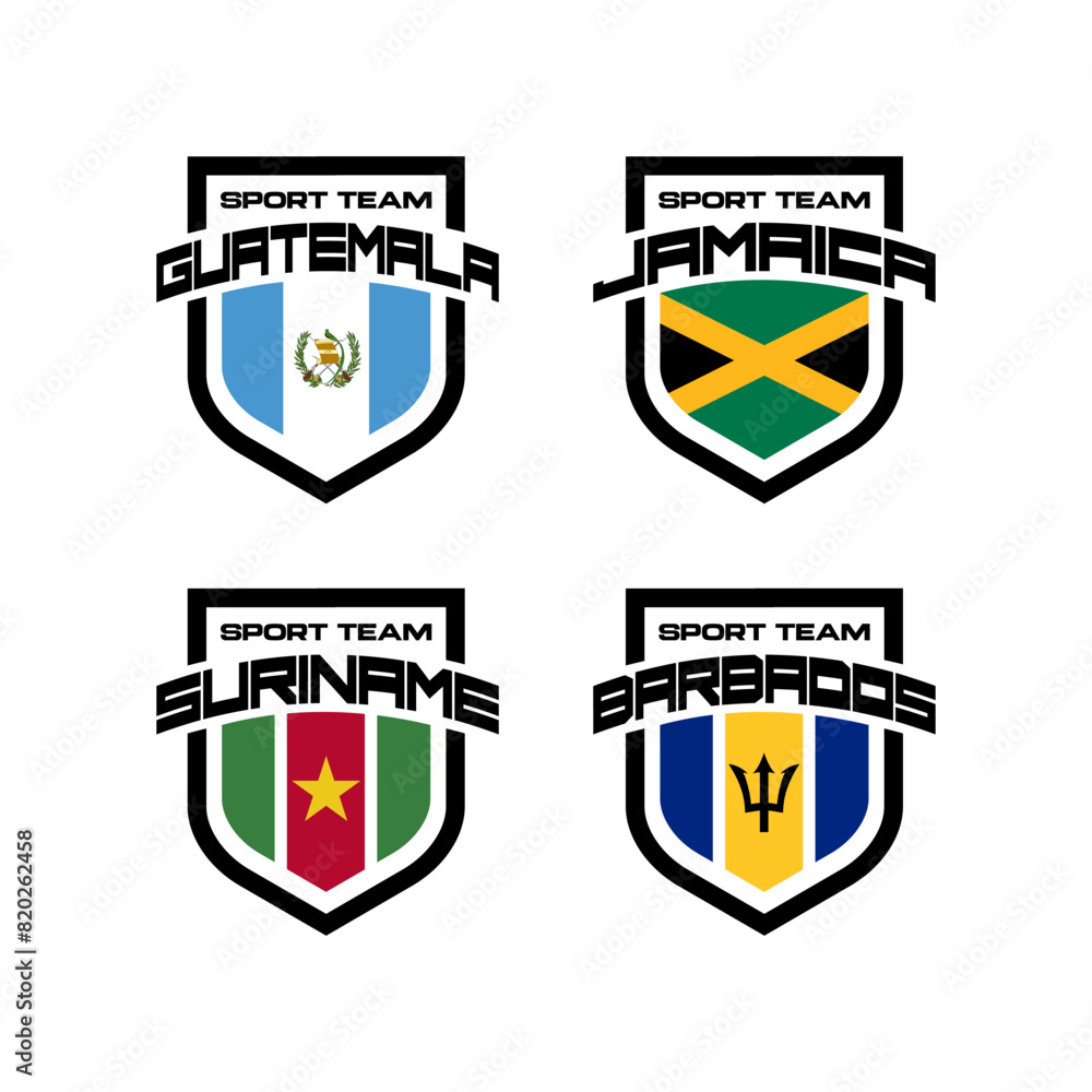 Vector set of sport logo with national teams. Football sings for tournament isolated on white background. Guatemala, Jamaica, Suriname, Barbados. Vector set of sport logo with national teams. Football sings for tournament isolated on white background. Guatemala, Jamaica, Suriname, Barbados.
