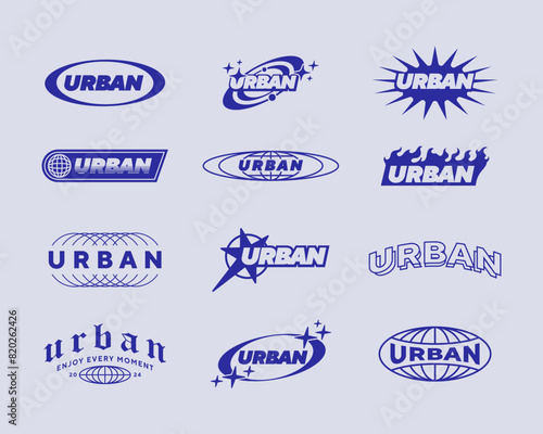 Set streetwear Urban logo ideas for a clothing brand. Design vector typography for t-shirt streetwear clothing y2k style.