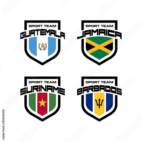 Vector set of sport logo with national teams. Football sings for tournament isolated on white background. Guatemala, Jamaica, Suriname, Barbados.