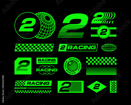Set streetwear auto racing logo ideas for a clothing brand. Design vector typography for decals auto and t-shirt streetwear clothing y2k style.