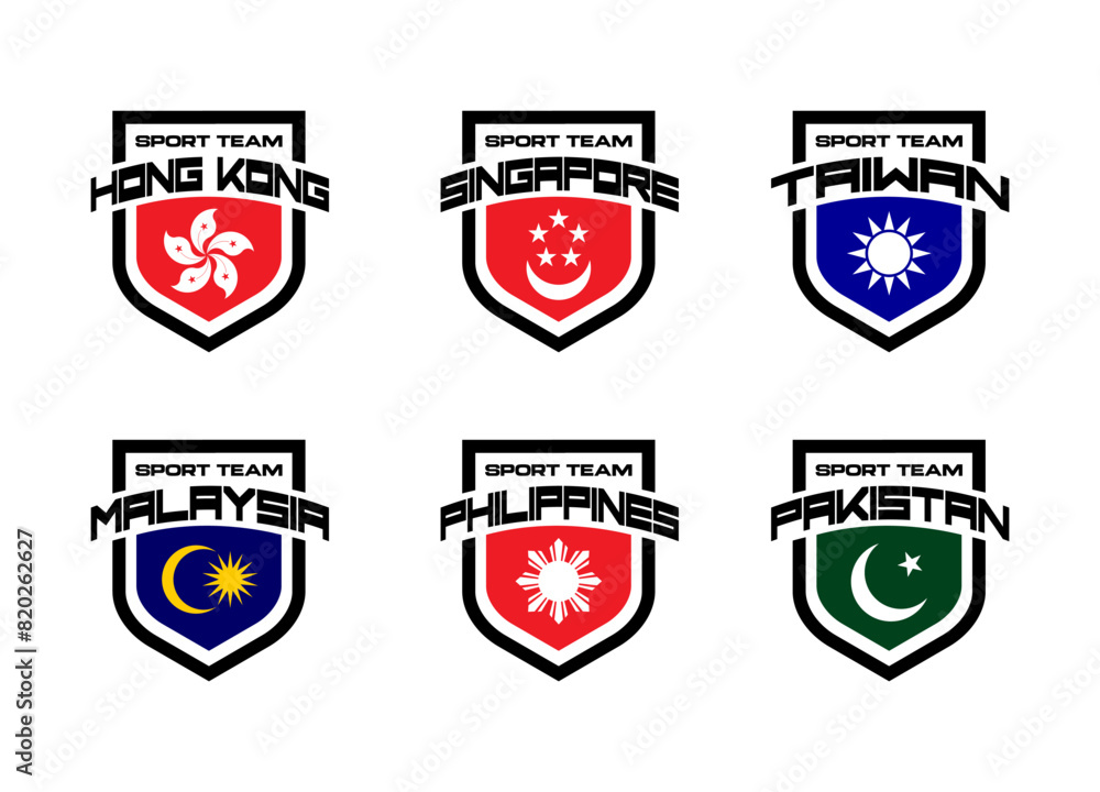 Φωτογραφία Set vector sport logo with national teams Hong Kong, Singapore, Taiwan, Malaysia, Philippines, Pakistan