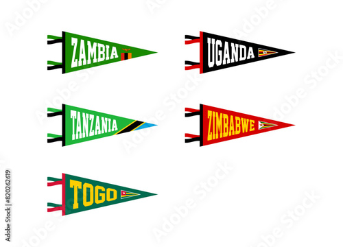Vector set sport pennants of countries in Africa. Zambia, Uganda, Tanzania, Zimbabwe, Togo