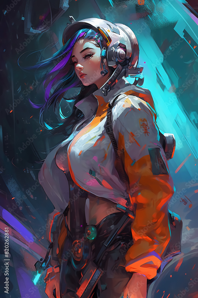 oil painting of a beautiful cyberpunk girl generative ai oil painting of a beautiful cyberpunk girl generative ai
