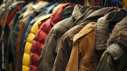 Row of Coats Hanging on a Rack