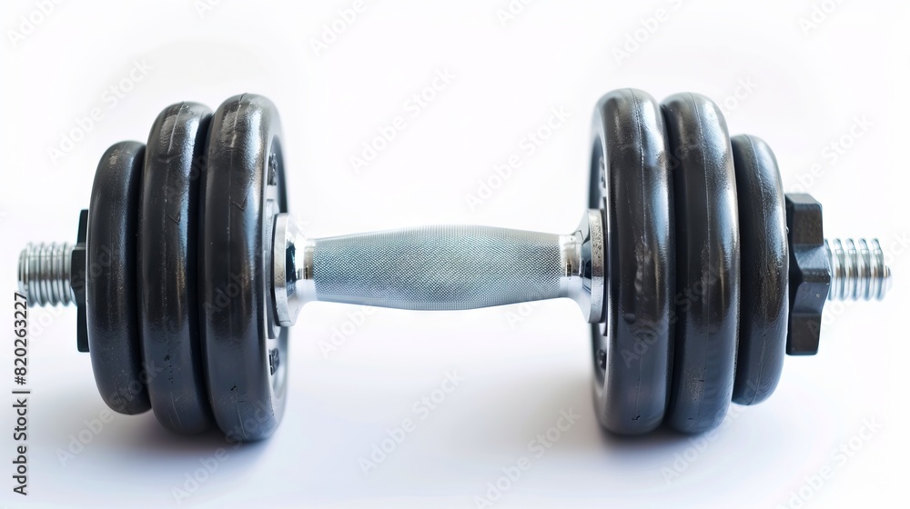A pair of dumbbells on a white background. A pair of dumbbells on a white background.