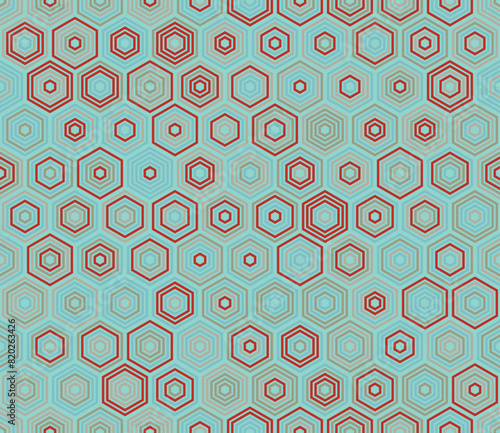 Mosaic hexagon shapes background. Hexagon stacked mosaic background. Hexagonal shapes. Multiple tones color palette. Seamless pattern. Tileable vector illustration.