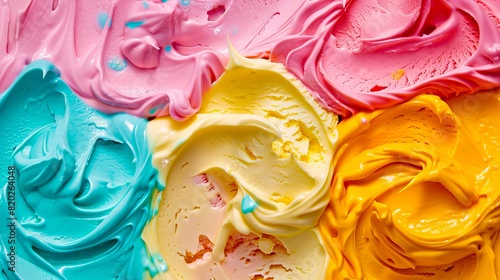 A close up of colorful ice cream.