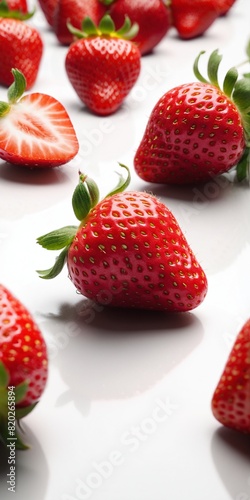 Fresh strawberry fruits on grey background.