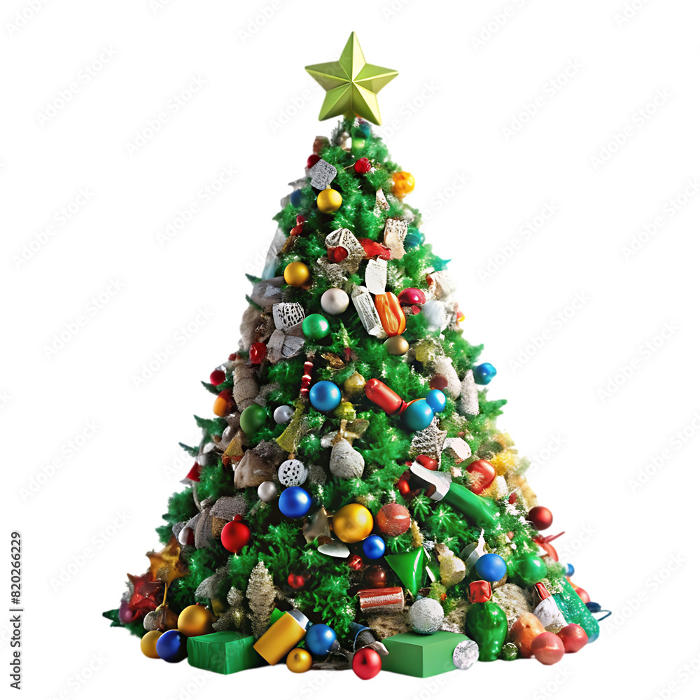 3d illustration of christmas tree with red balls ove 3d illustration of christmas tree with red balls ove