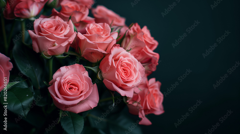 Photo of Pink Roses Bouquet on Black Background Photo of Pink Roses Bouquet on Black Background