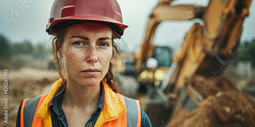 Challenging gender norms: A female engineer takes the lead over a male worker at a construction site, exemplifying the changing landscape of gender roles in traditionally male-dominated industries photo