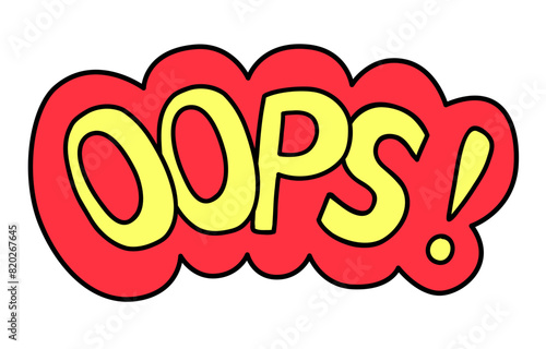 90s or Y2k style hand drawn elements with Oops text. Doodle comic style. Colorful vector illustration