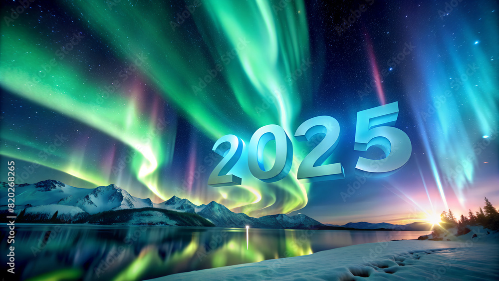 Northern Lights 2025 the year set against the stunning backdrop of the Northern Lights Stock