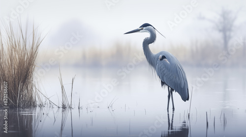 Double Exposure White Background of a Blue Heron by a pond and forest illustration ~ Created using Generative AI © Roxane Bay