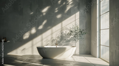 Modern minimalistic bathroom with sunlight.