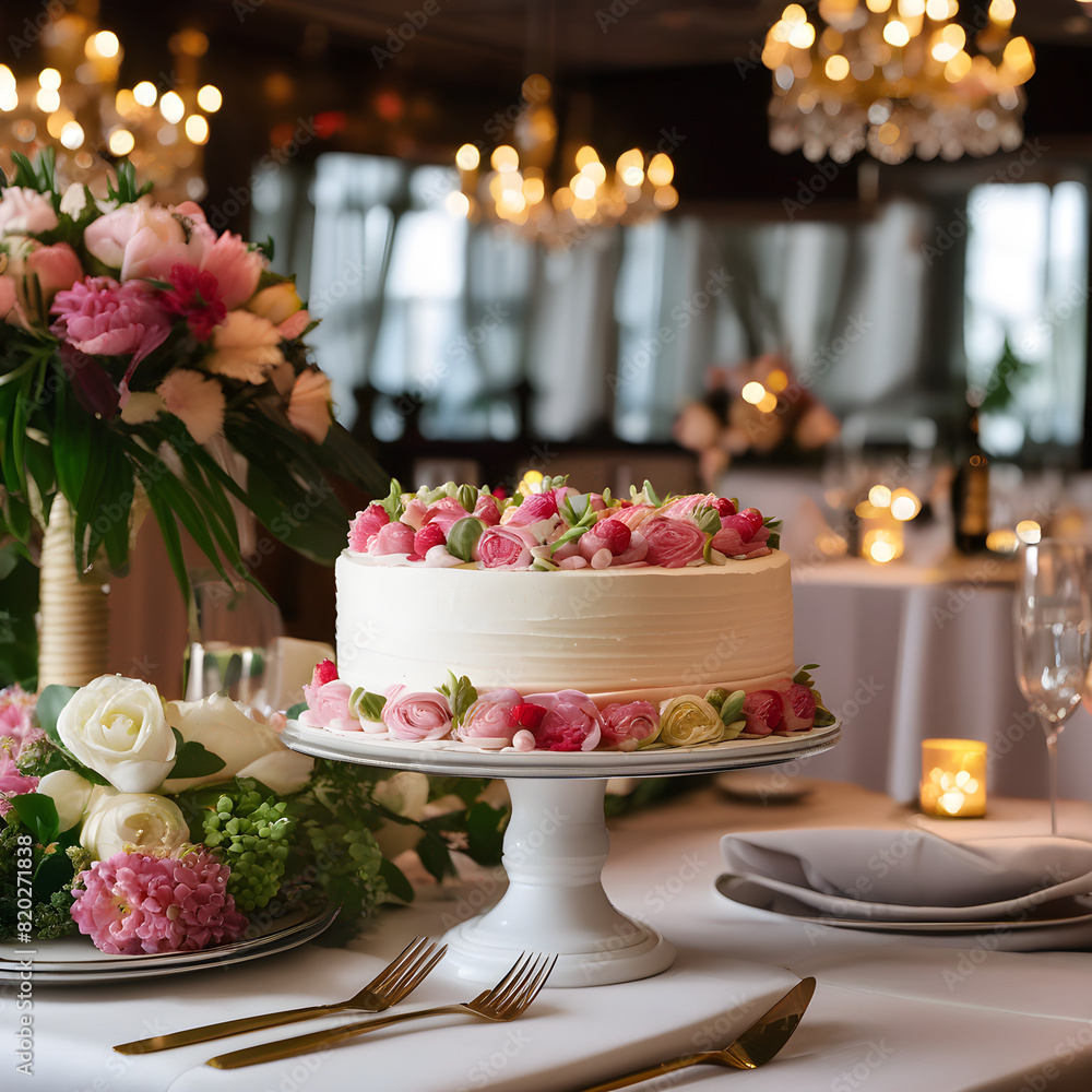 Elegant White Wedding Cake with Floral Decor Elegant White Wedding Cake with Floral Decor