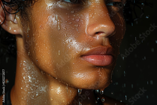 A person s flushed complexion and sweat-drenched clothes  signs of the body s physiological response to acute stress. Concept of stress-induced sweating and overheating. Generative Ai.