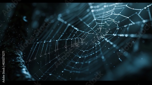 A spider web with water droplets on it.