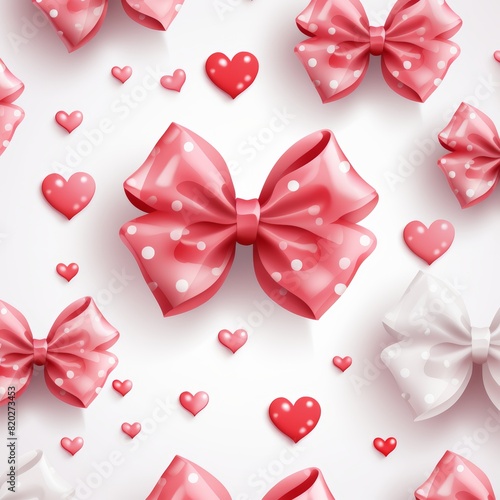 Pastel hearts and bows pattern on white background - ideal for valentines day decor and crafts
