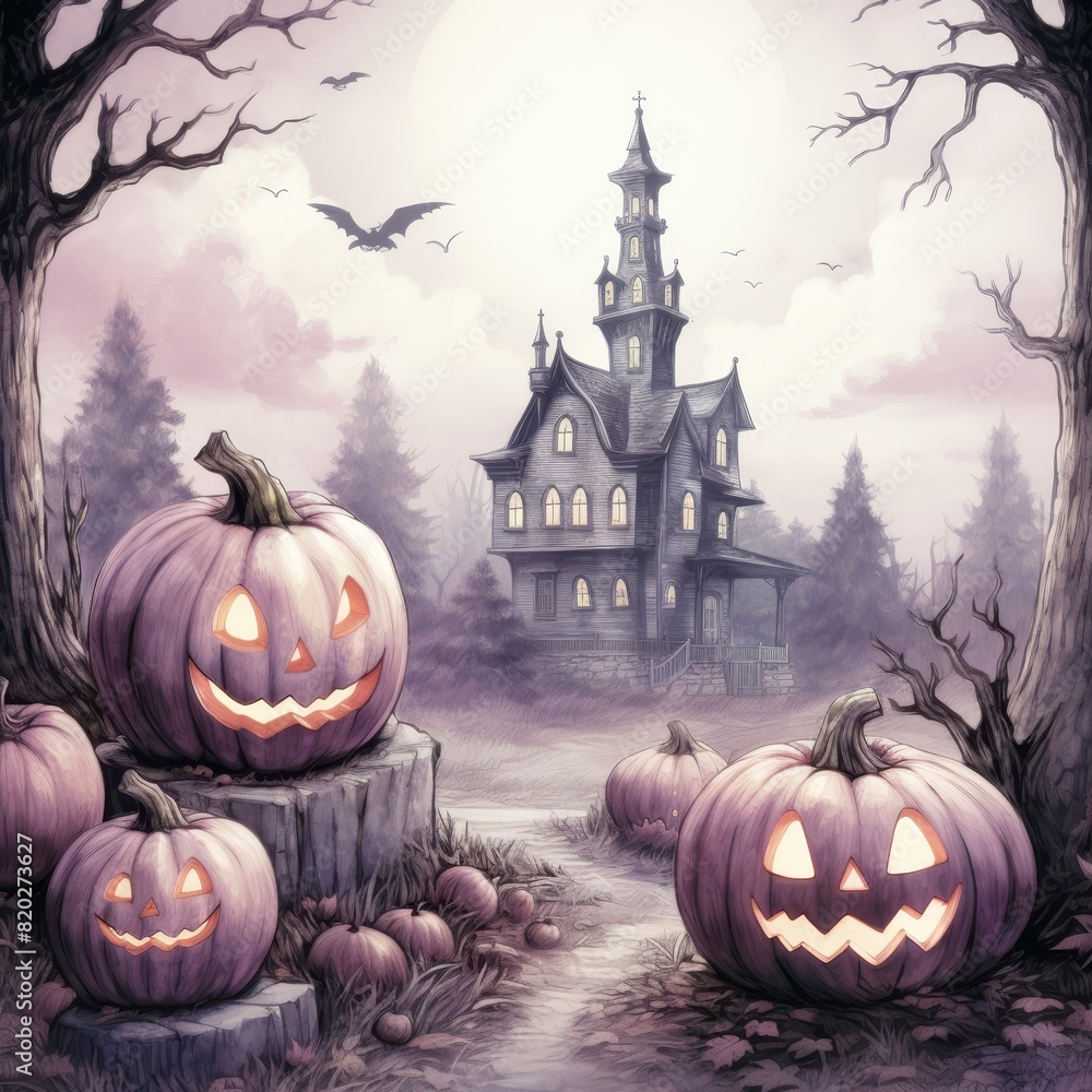 High quality pastel halloween seamless pattern background illustration on white background High quality pastel halloween seamless pattern background illustration on white background