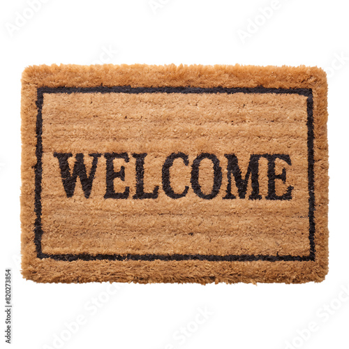 welcome mat with brown leather shoe