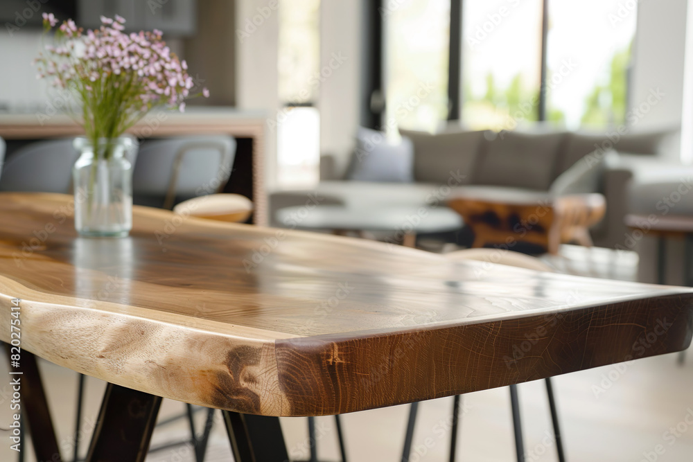 Walnut Table with Modern Legs in Stylish Living Room Walnut Table with Modern Legs in Stylish Living Room