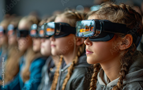 Girls watch movie in virtual reality glasses