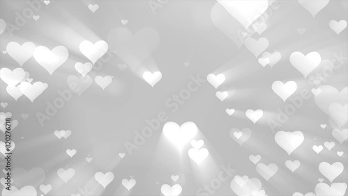 Glowing tender beautiful cute flying love hearts on a black and white background for Valentine's Day. Video 4k, motion design photo