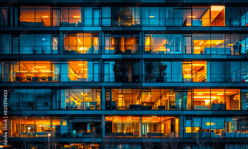 Windows of modern office building at night Windows of modern office building at night