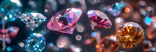 Colorful precious diamonds stones closeup, super sparkling. Opal topaz ruby amethyst aquamarine. Desktop wallpaper. Precious shine. High quality photo photo