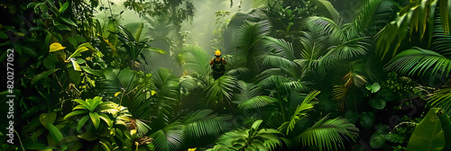 Search and Rescue Team in Tropical Forest for Missing Person and Injured Individual. Concept Search and Rescue Techniques, Tropical Forest Terrain, Missing Person Protocol AI photo