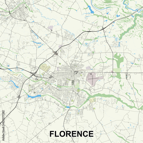 Florence, South Carolina, USA map poster art