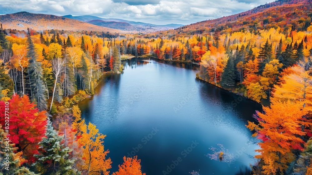 Stunning fall foliage and lake in Vermont, USA