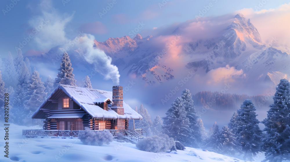 Cabin in Snowy Landscape Cabin in Snowy Landscape