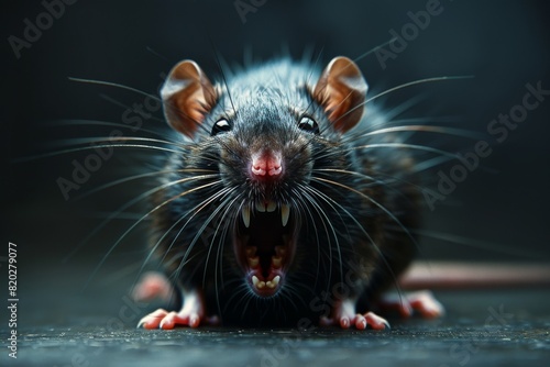 A menacing rat against a dark backdrop, representing rodents as disease carriers. Beware the danger of this snarling mouse.
