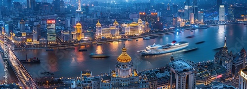 City skyline at night. Aerial view of skyline skyscrapers background.