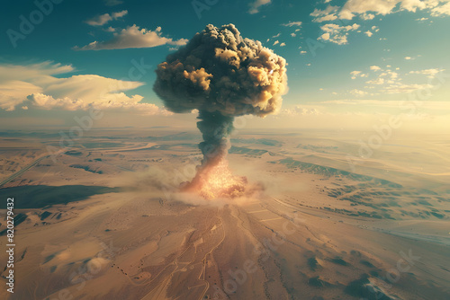 Vast desert nuclear explosion at sunset