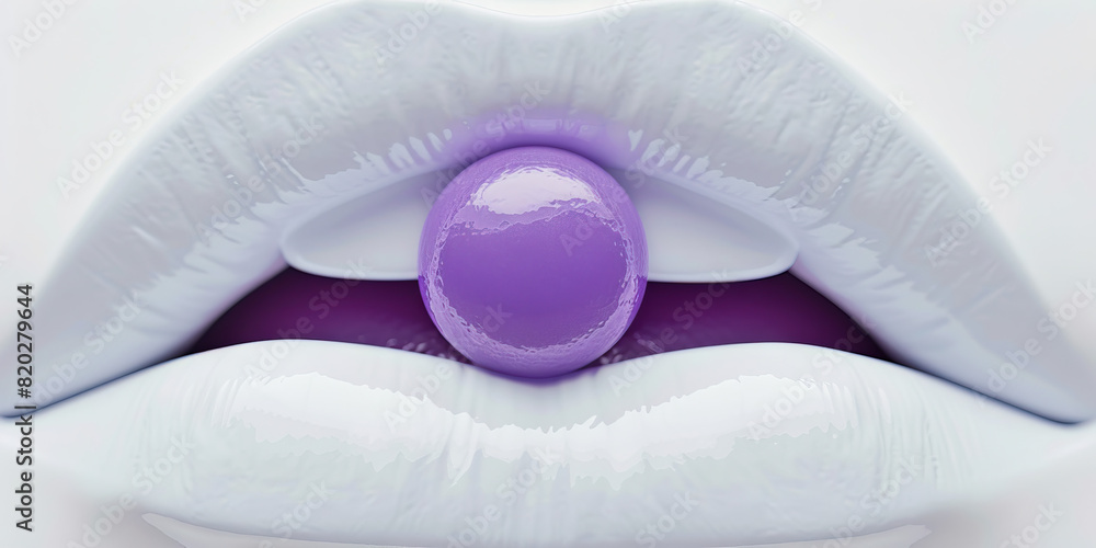 A vivid purple tablet, alluring on a pristine white background, ready for consumption. A captivating close-up shot showcases its irresistible beauty.