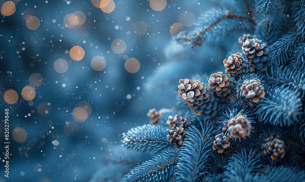 Blue Christmas Tree With Pine Cones.