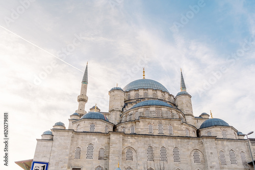 Istanbul, Türkiye, April 14, 2023, view from the Galata Bridge in Istanbul. New mosque in Istanbul. photo