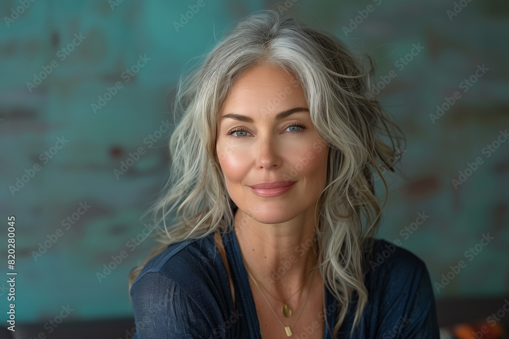 Portrait of a mature woman with grey hair, confidence and beauty. Skin care and wellness concept Portrait of a mature woman with grey hair, confidence and beauty. Skin care and wellness concept
