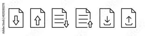 Document file download and upload icon. Download document symbols. Vector
