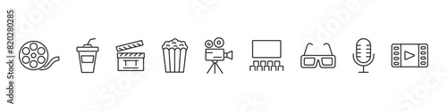 Cinema icons set. Film, movie, video, tv, cinema hall. Vector illustrations