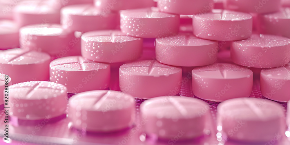 Pink capsules stacked in neat rows on a sterile plate, ready for inspection. Pink capsules stacked in neat rows on a sterile plate, ready for inspection.