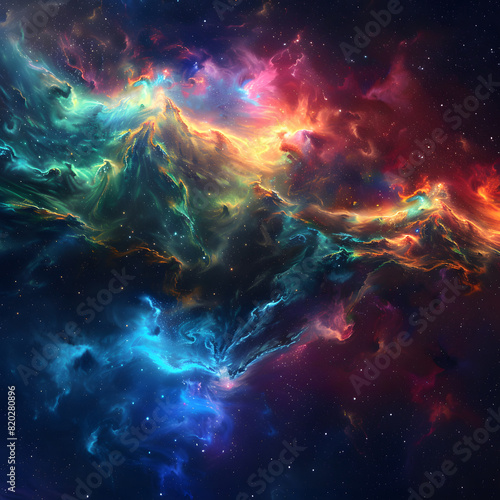 Digital art depicting a colorful, abstract nebula in outer space with vivid hues