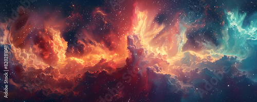 Cosmic blaze: nebula and star formation panorama